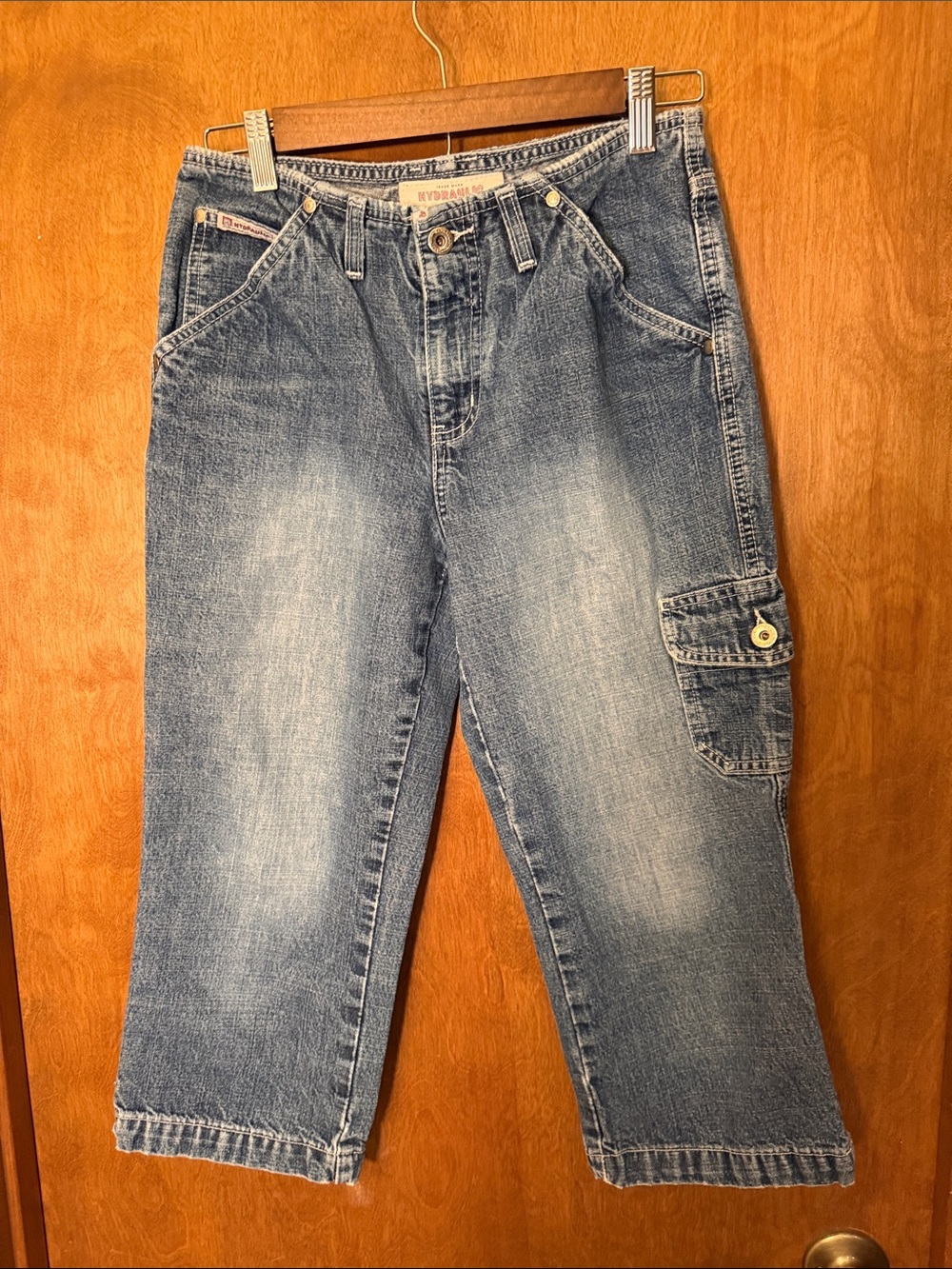 Hydraulic Light Blue Denim Capris with Red Logo